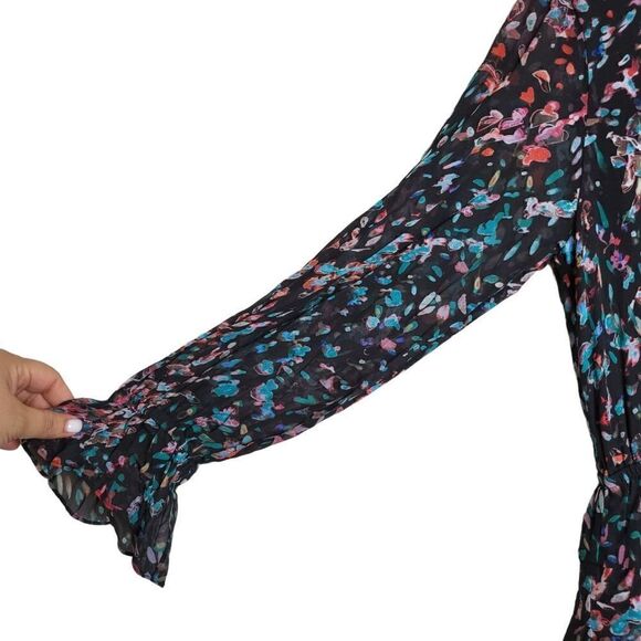 Iro Floral Asymmetrical Hem Long Sleeves Black Dress Size 38/Medium - Picture 5 of 12